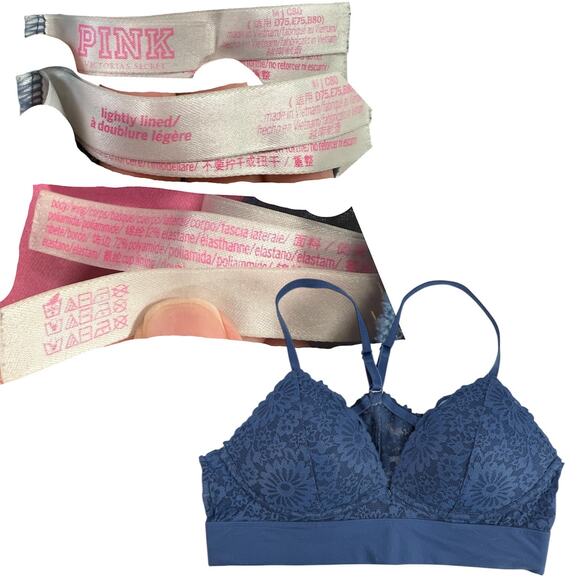 PINK Victoria's Secret Set 2 Women's Medium 34C Black Blue Bralette Push Up Bras - Picture 3 of 10